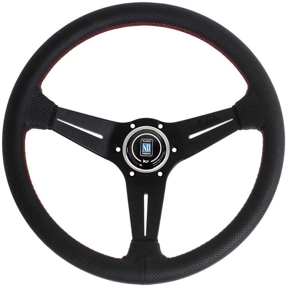 Nardi Deep Corn Perforated Leather Steering Wheel Red Stitching Black Spokes 350mm - CDMSPORT