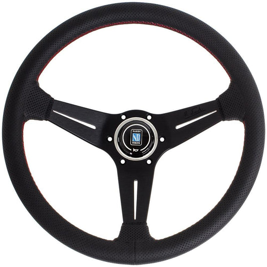 Nardi Deep Corn Perforated Leather Steering Wheel Red Stitching Black Spokes 350mm - CDMSPORT