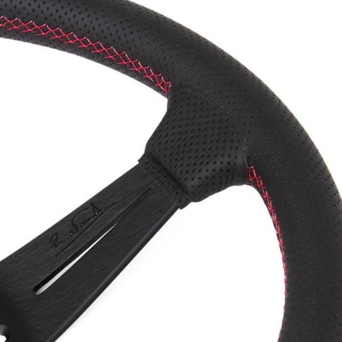 Nardi Deep Corn Perforated Leather Steering Wheel Red Stitching Black Spokes 350mm - CDMSPORT