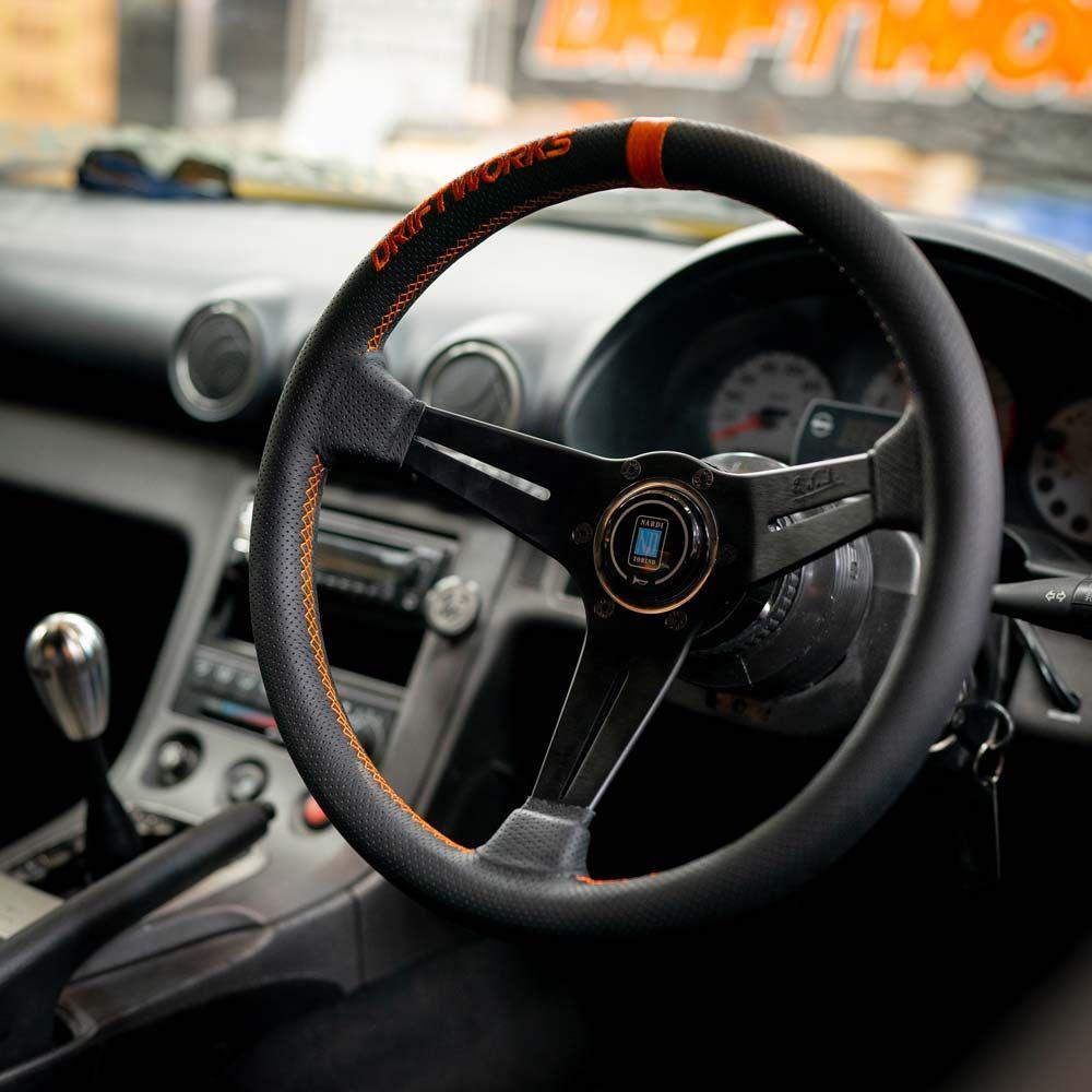 Nardi Deep Corn Driftworks Perforated Leather Steering Wheel Orange Stitching Black Spokes 350mm - CDMSPORT