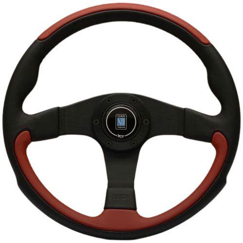 Nardi Leader Black/Red Leather Steering Wheel Black Spokes 350mm - CDMSPORT