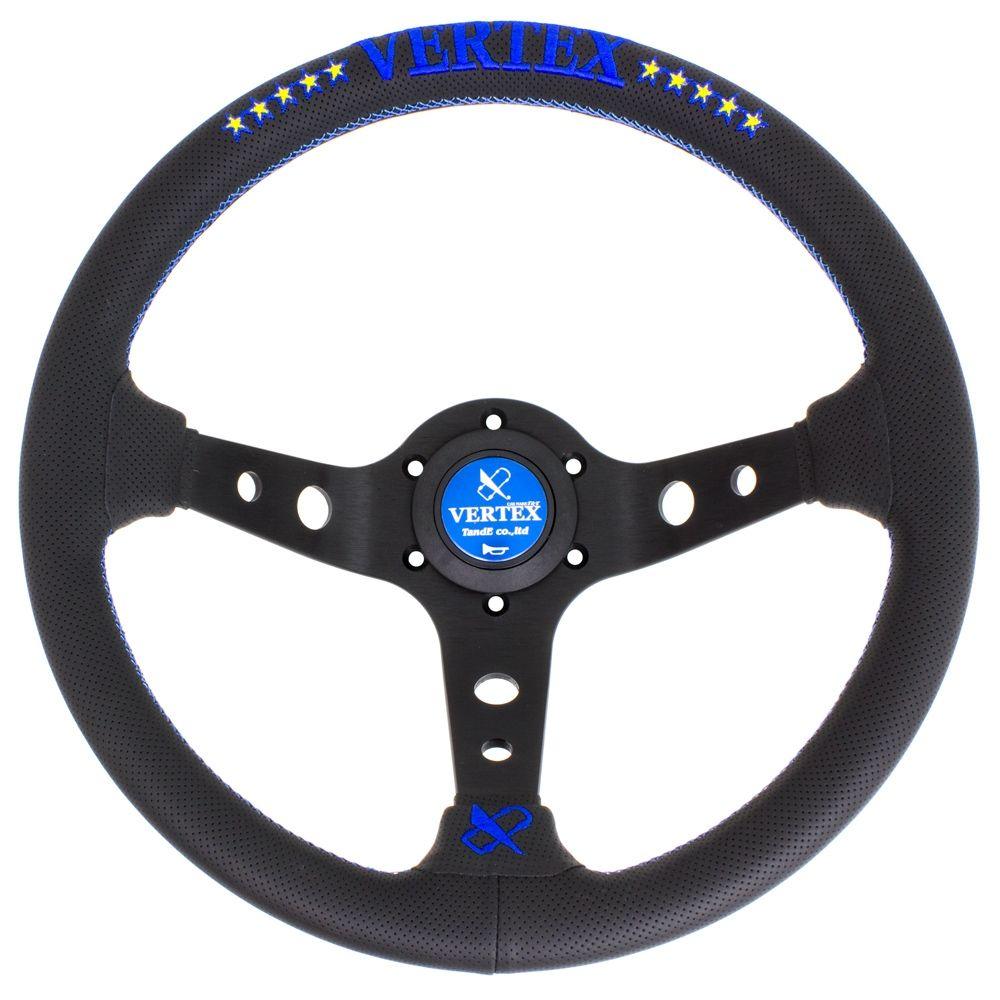 T&E Vertex JDM Perforated Leather Steering Wheel 10 Stars Blue 330mm - CDMSPORT
