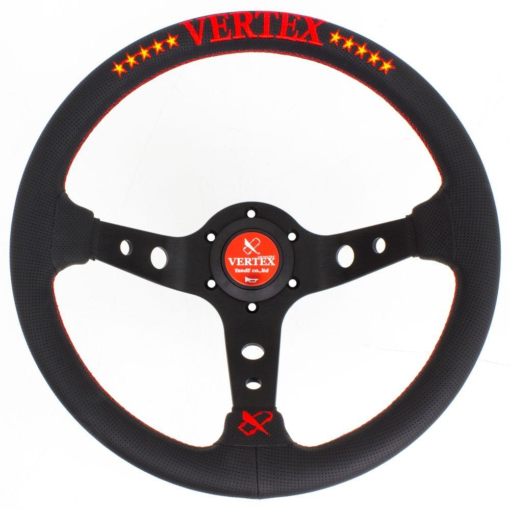 T&E Vertex JDM Perforated Leather Steering Wheel 10 Stars Red 330mm - CDMSPORT