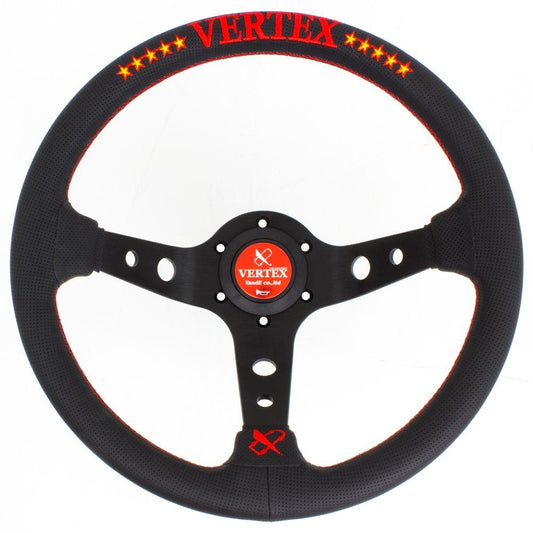 T&E Vertex JDM Perforated Leather Steering Wheel 10 Stars Red 330mm - CDMSPORT
