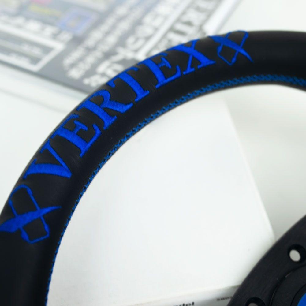 T&E Vertex JDM Leather Steering Wheel Flat Blue 320mm - CDMSPORT