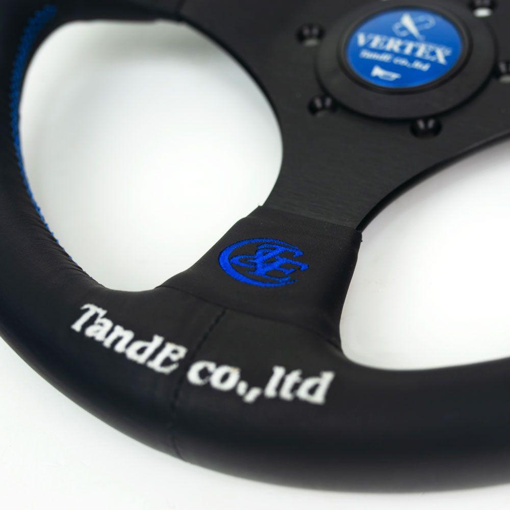 T&E Vertex JDM Leather Steering Wheel Flat Blue 320mm - CDMSPORT