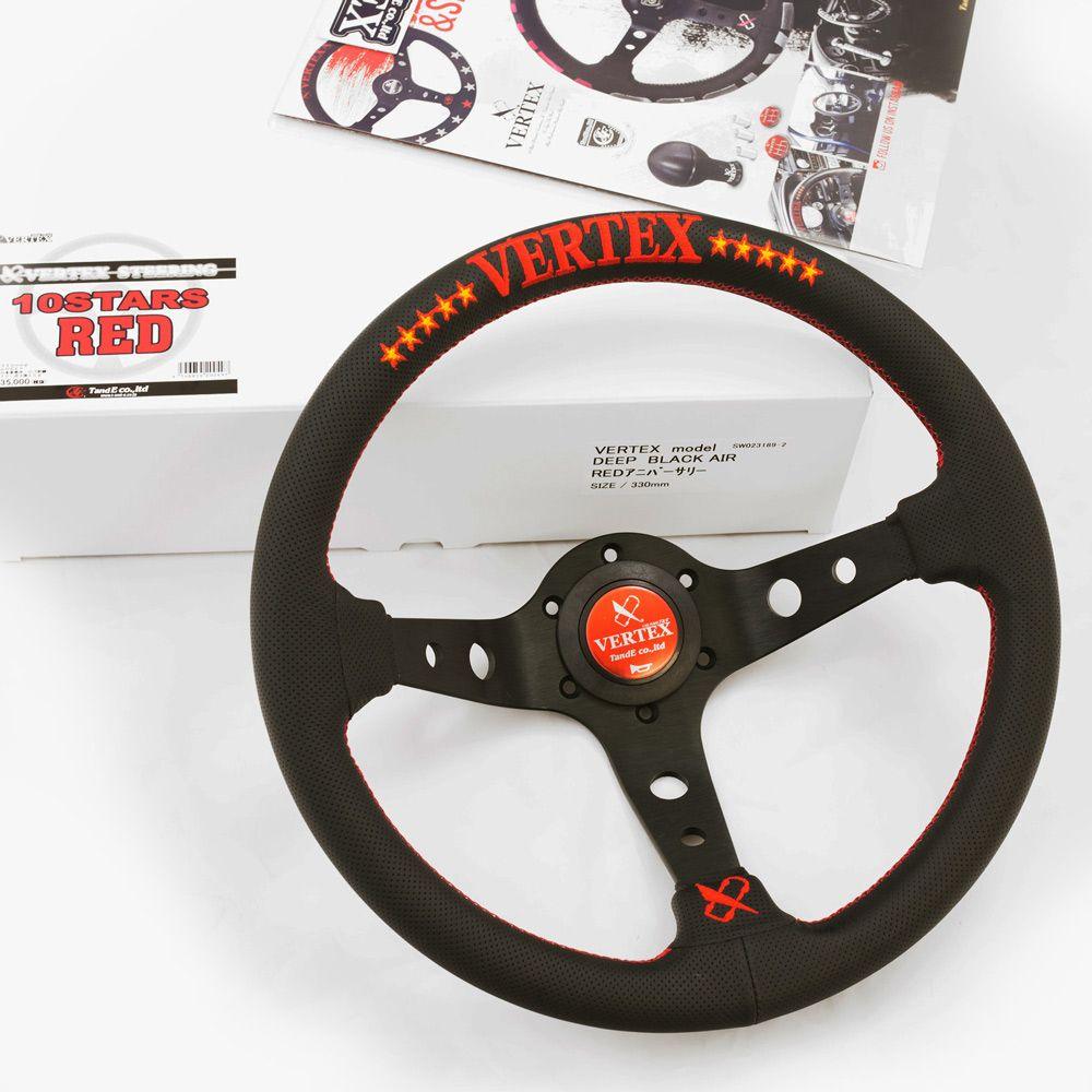 T&E Vertex JDM Perforated Leather Steering Wheel 10 Stars Red 330mm - CDMSPORT