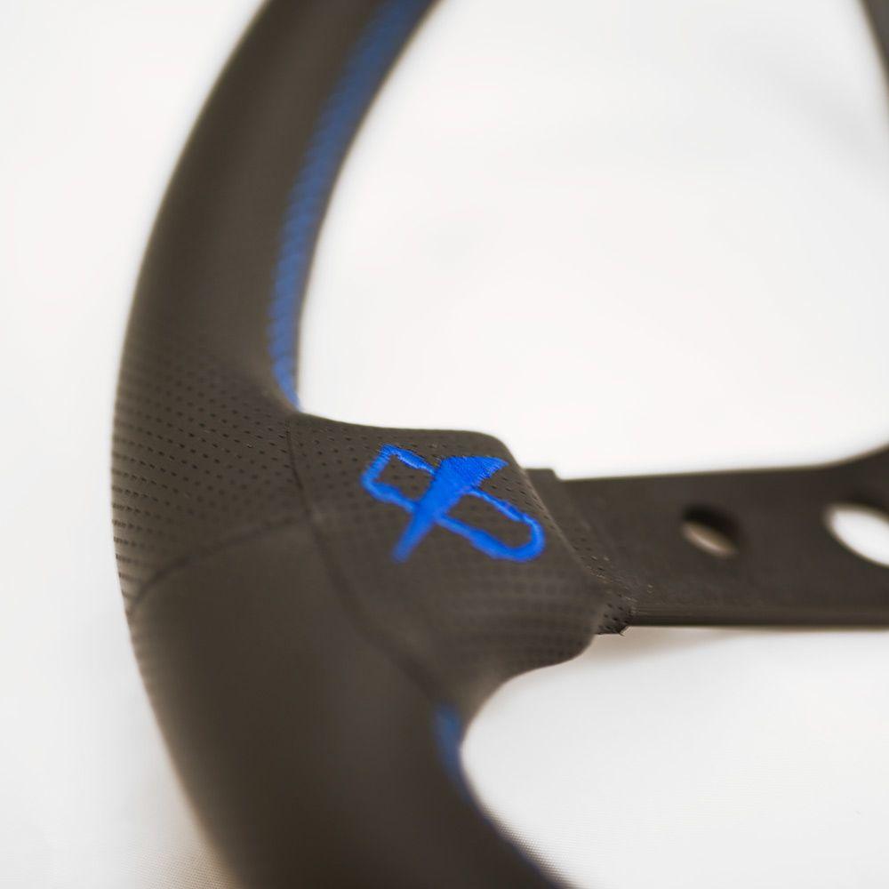 T&E Vertex JDM Perforated Leather Steering Wheel 10 Stars Blue 330mm - CDMSPORT