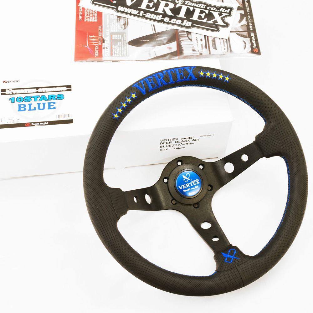 T&E Vertex JDM Perforated Leather Steering Wheel 10 Stars Blue 330mm - CDMSPORT