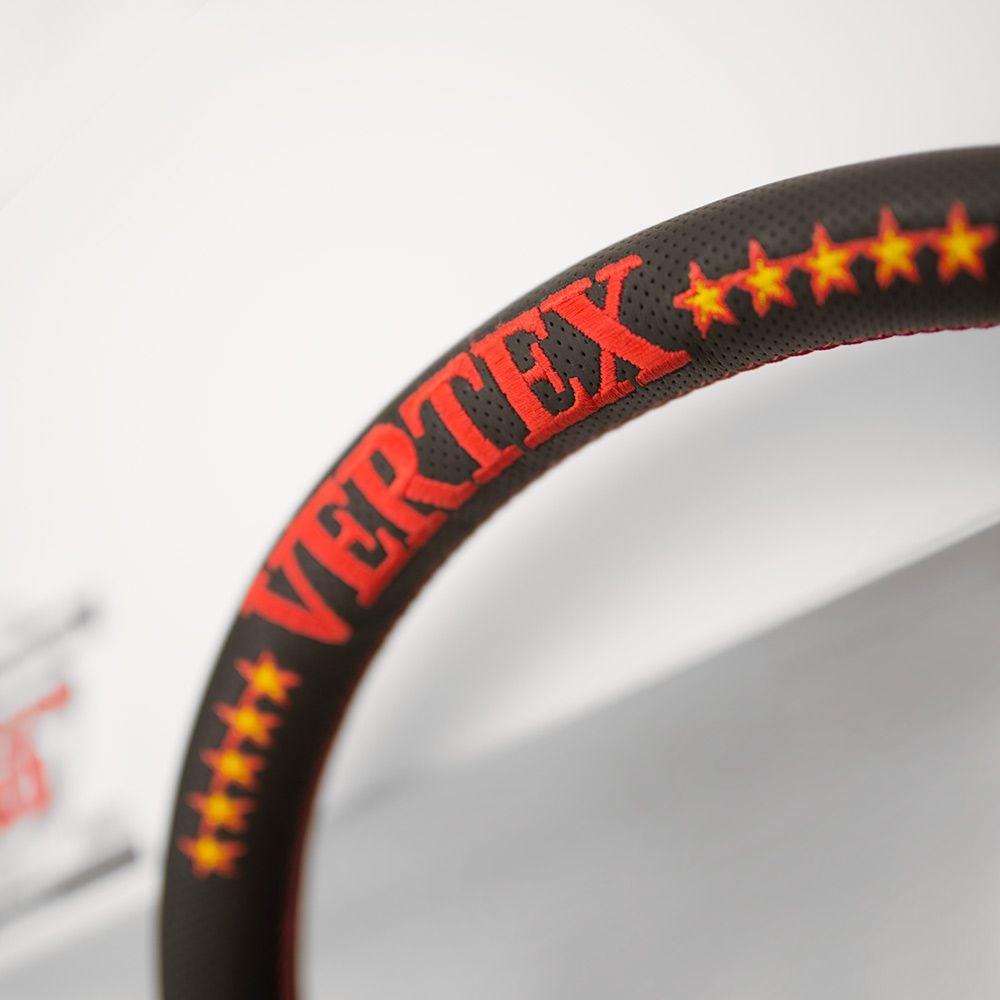T&E Vertex JDM Perforated Leather Steering Wheel 10 Stars Red 330mm - CDMSPORT