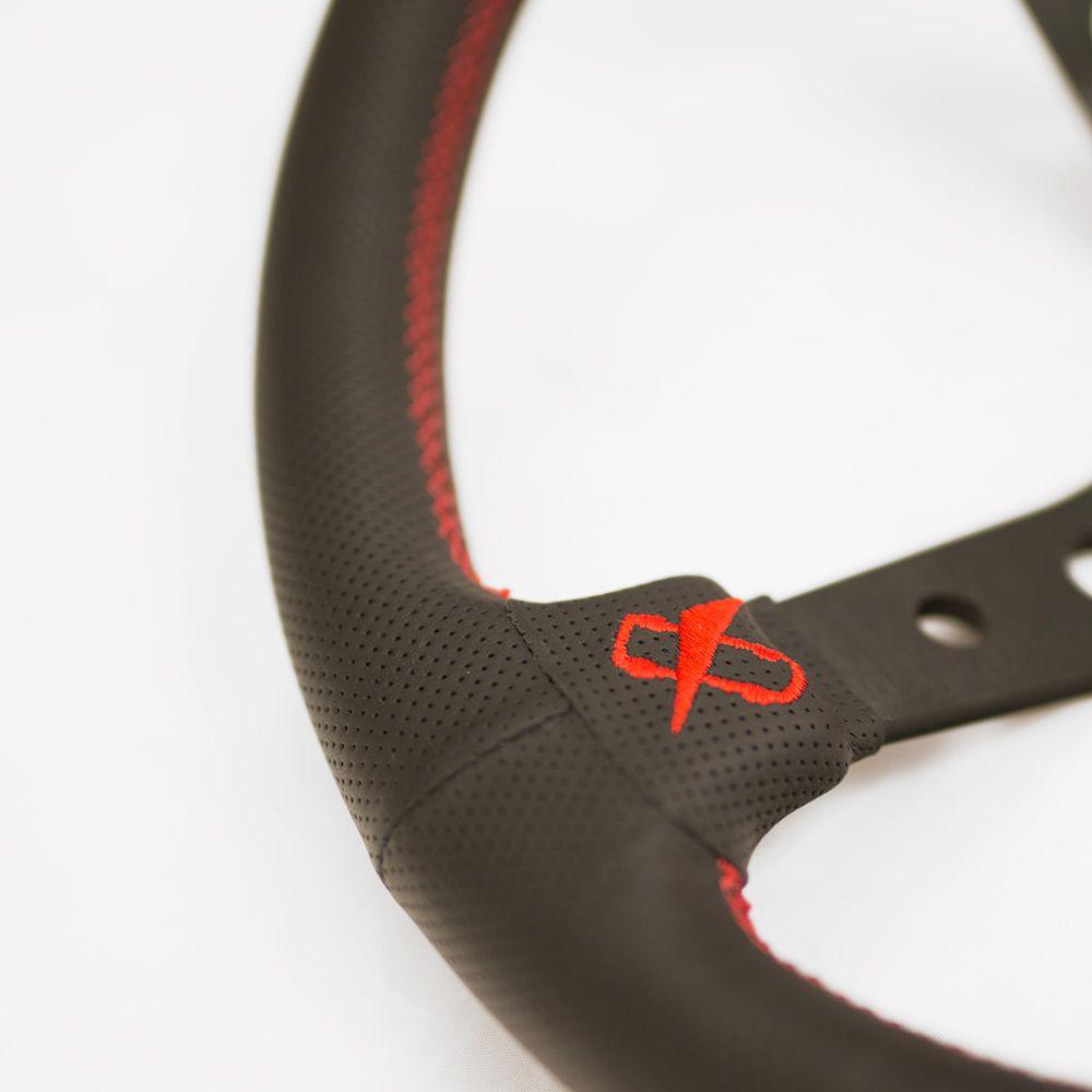 T&E Vertex JDM Perforated Leather Steering Wheel 10 Stars Red 330mm - CDMSPORT