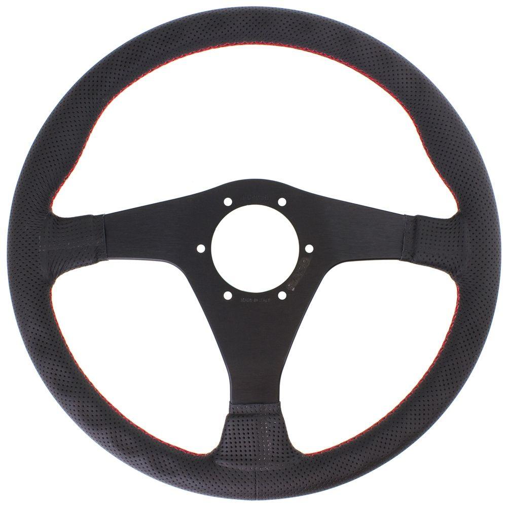 Nardi Gara Leather Steering Wheel Red Stitching Black Spokes 350mm - CDMSPORT