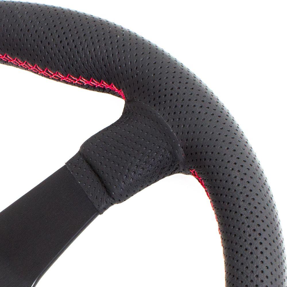Nardi Gara Leather Steering Wheel Red Stitching Black Spokes 350mm - CDMSPORT