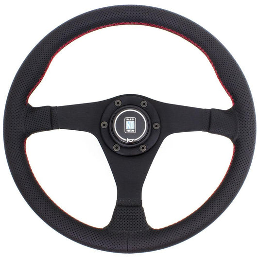 Nardi Gara Leather Steering Wheel Red Stitching Black Spokes 350mm - CDMSPORT