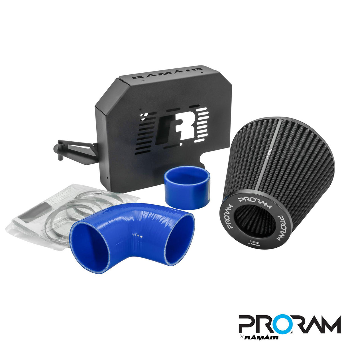 RamAir Performance Pleated Induction Kit for MK2 Focus ST with ECU Holder - Blue Hoses