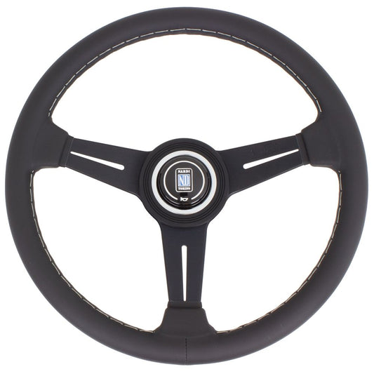 Nardi Classic Leather Steering Wheel Grey Stitching Black Spokes 340mm