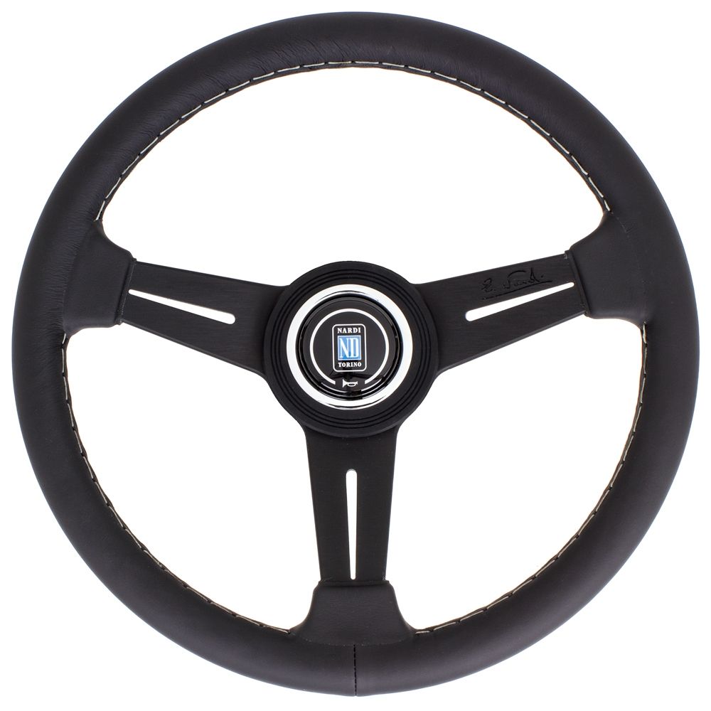 Nardi Classic Leather Steering Wheel Grey Stitching Black Spokes 330mm