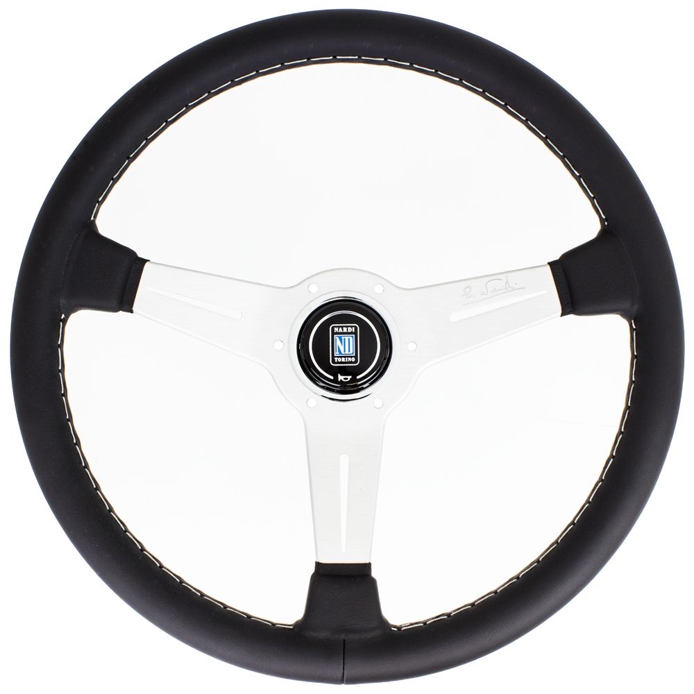 Nardi Classic Leather Steering Wheel Grey Stitching Satin Spokes 360mm