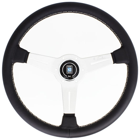 Nardi Classic Leather Steering Wheel Grey Stitching Satin Spokes 360mm