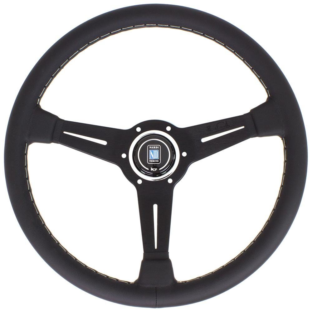 Nardi Classic Leather Steering Wheel Grey Stitching Black Spokes 360mm