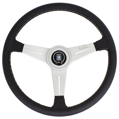 Nardi Classic Leather Steering Wheel Grey Stitching Satin Spokes 340mm