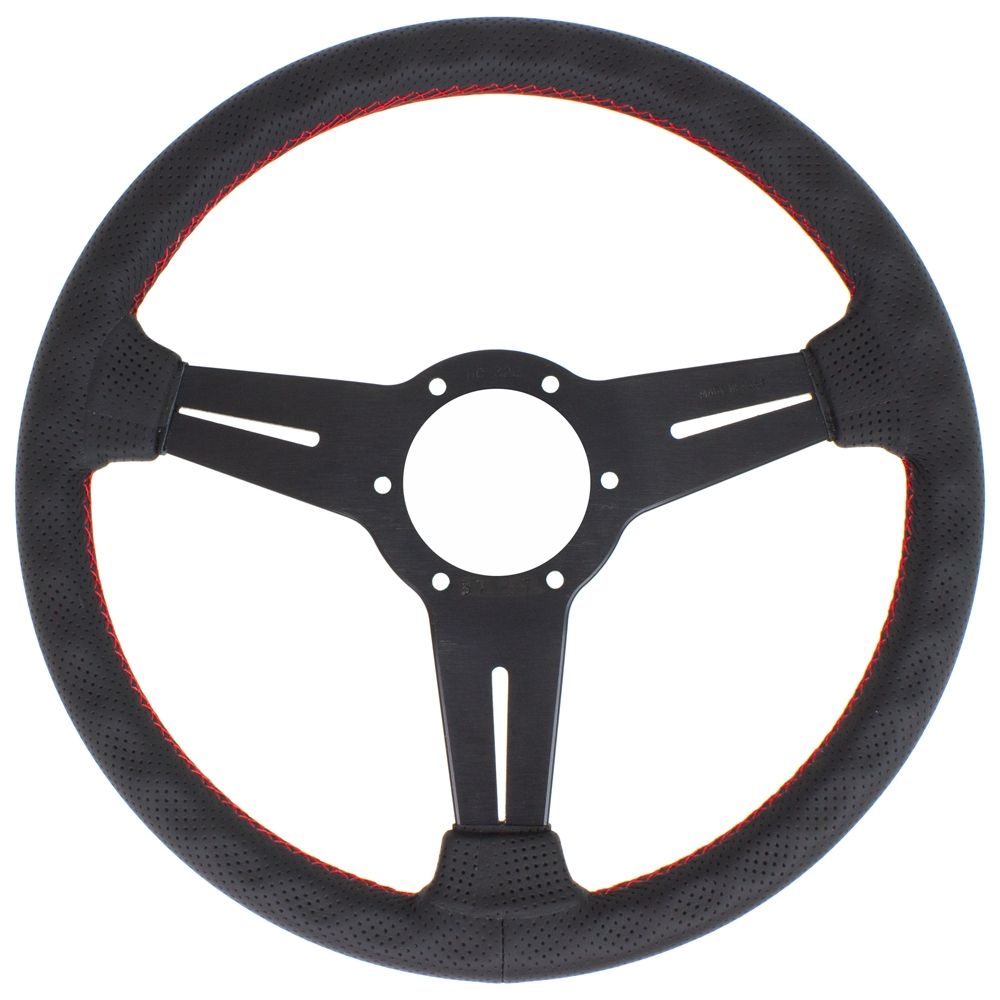 Nardi Classic Perforated Leather Steering Wheel Red Stitching Black Spokes 330mm