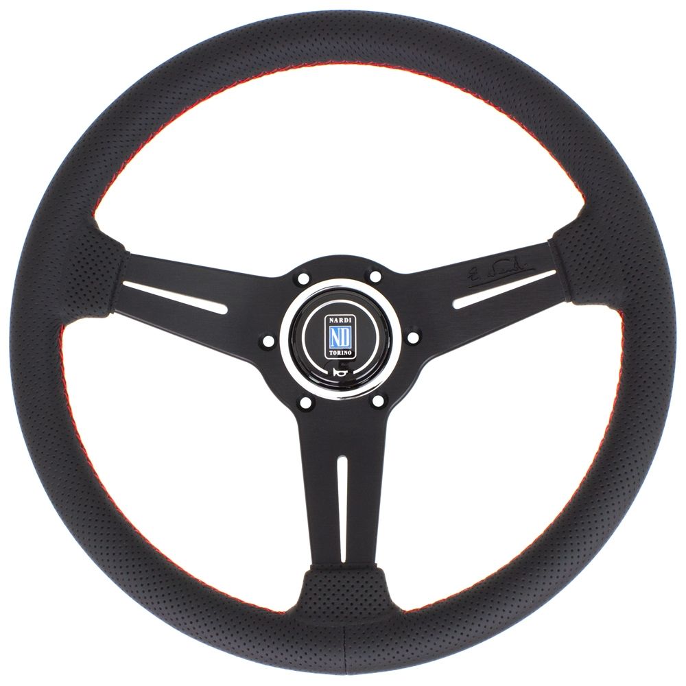 Nardi Classic Perforated Leather Steering Wheel Red Stitching Black Spokes 330mm