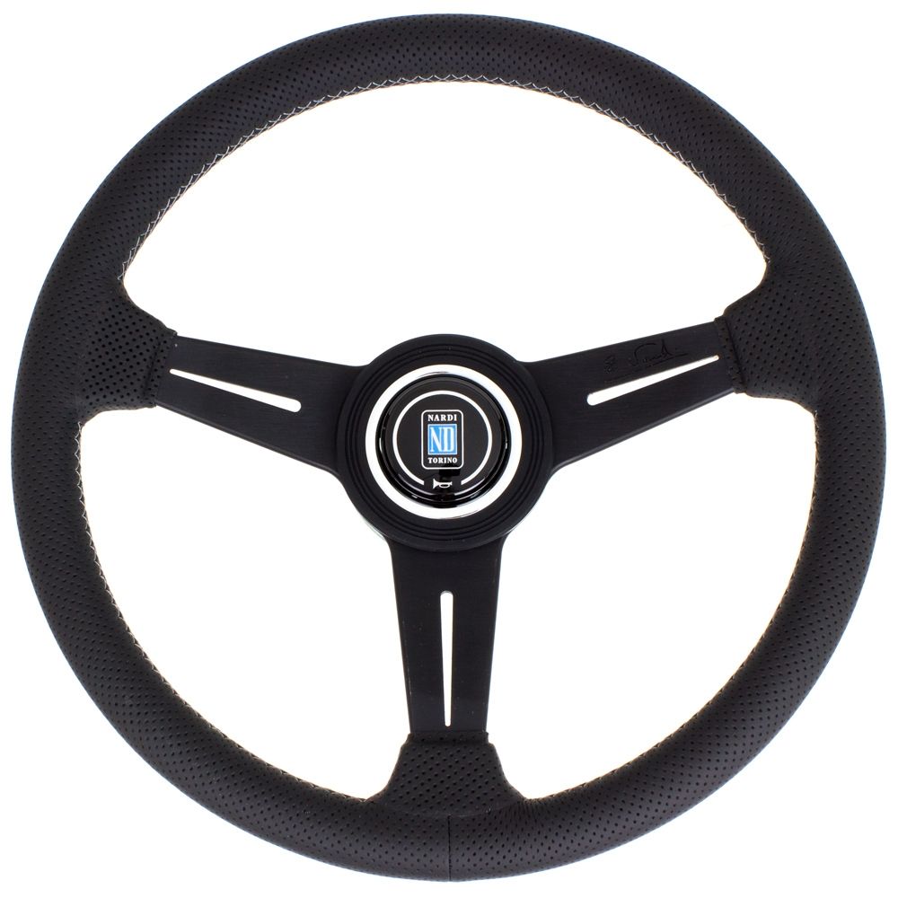 Nardi Classic Perforated Leather Steering Wheel Grey Stitching Black Spokes 340mm