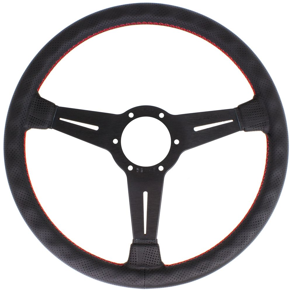 Nardi Classic Perforated Leather Steering Wheel Red Stitching Black Spokes 360mm