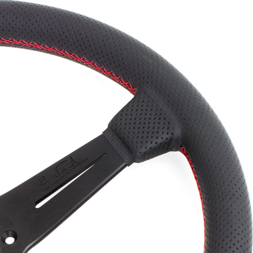 Nardi Classic Perforated Leather Steering Wheel Red Stitching Black Spokes 360mm - CDMSPORT