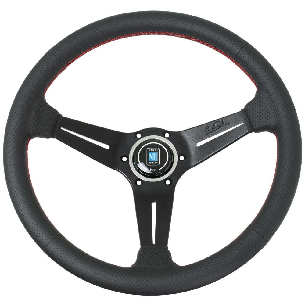 Nardi Classic Perforated Leather Steering Wheel Red Stitching Black Spokes 360mm