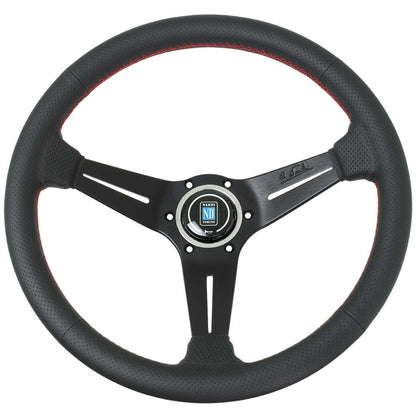 Nardi Classic Perforated Leather Steering Wheel Red Stitching Black Spokes 360mm - CDMSPORT