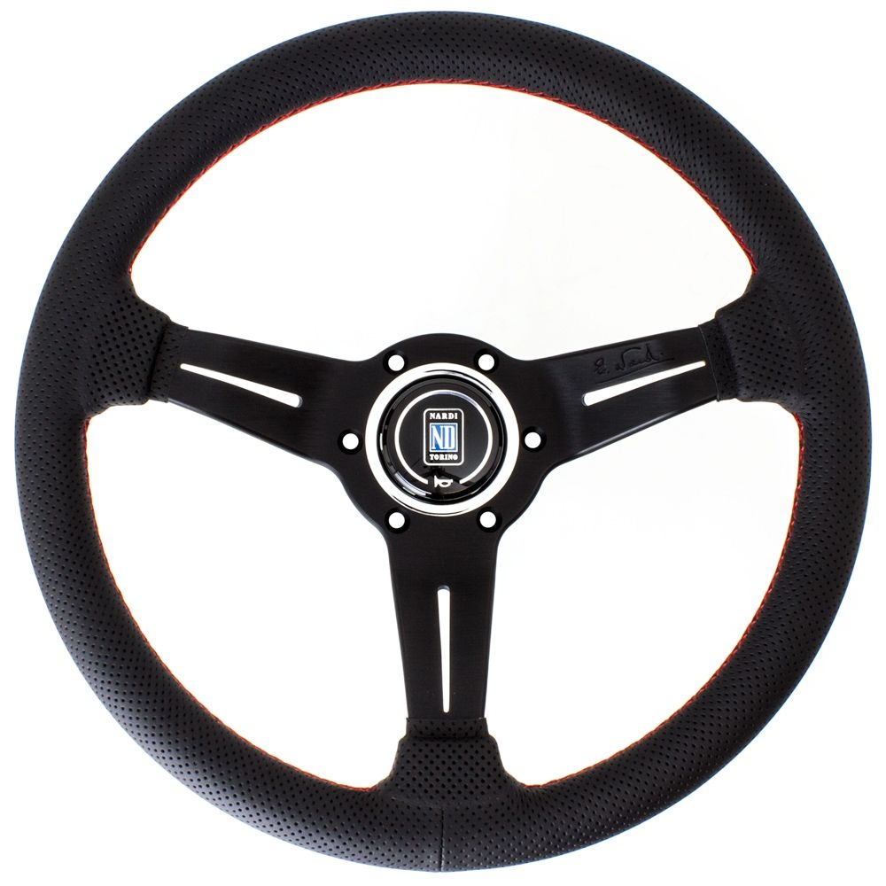 Nardi Deep Corn Perforated Leather Steering Wheel Red Stitching Black Spokes 330mm