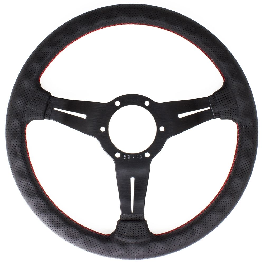 Nardi Deep Corn Perforated Leather Steering Wheel Red Stitching Black Spokes 330mm