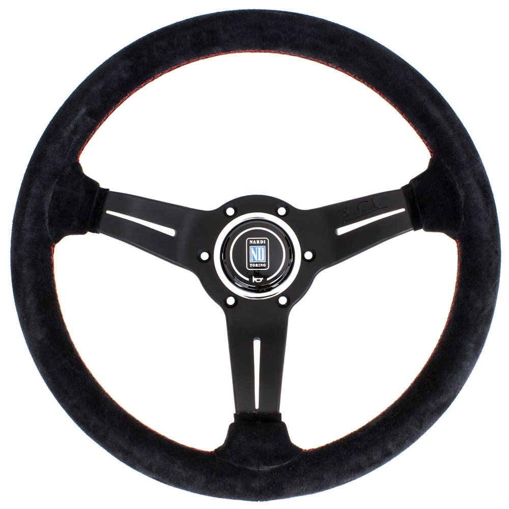 Nardi Deep Corn Suede Steering Wheel Red Stitching Black Spokes 330mm - CDMSPORT