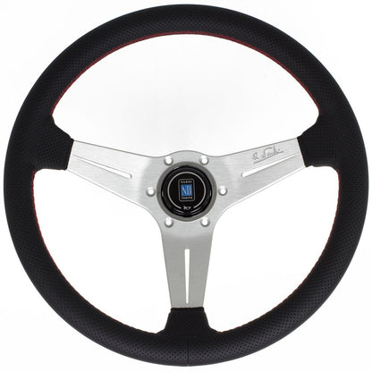 Nardi Deep Corn Perforated Leather Steering Wheel Red Stitching Satin Spokes 350mm