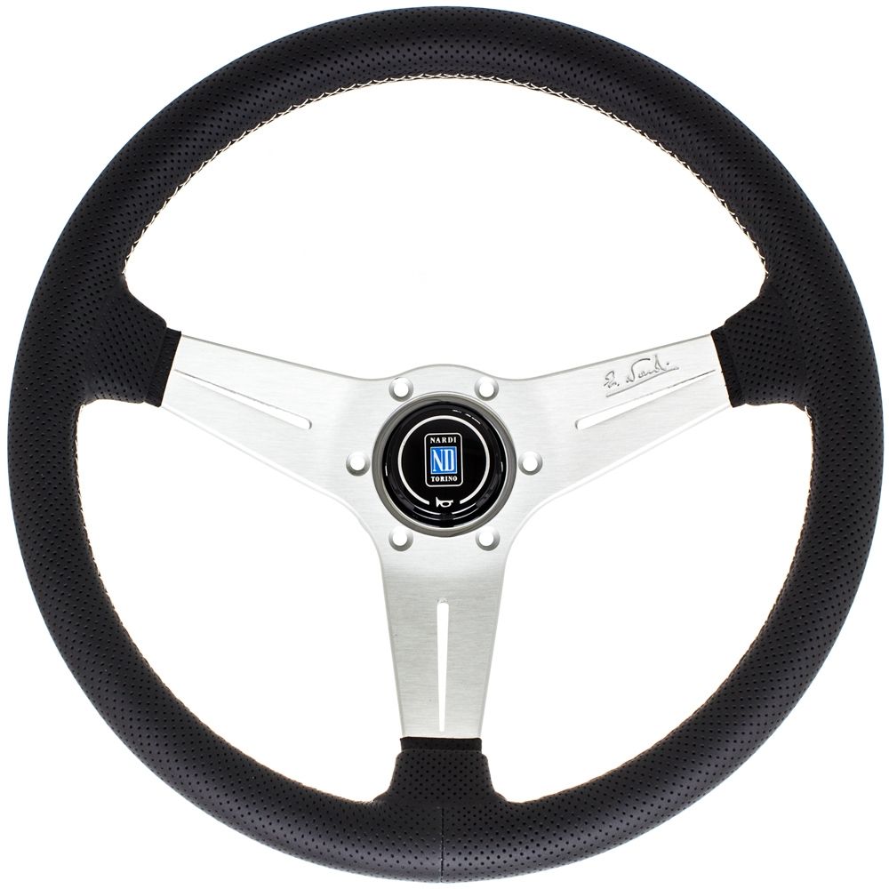 Nardi Deep Corn Perforated Leather Steering Wheel Grey Stitching Satin Spokes 350mm