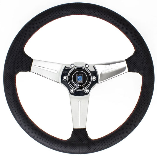 Nardi Deep Corn Perforated Leather Steering Wheel Red Stitching polished Spokes 350mm