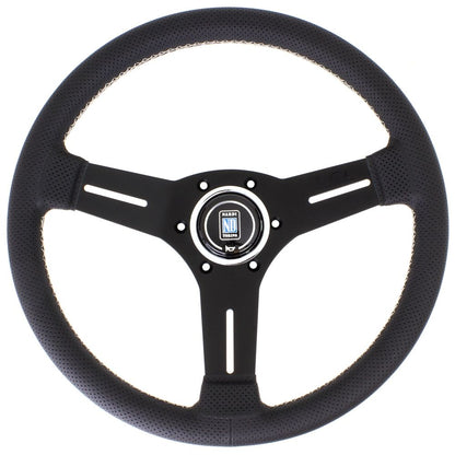 Nardi Competition Perforated Leather Steering Wheel Grey Stitching Black Spokes 330mm