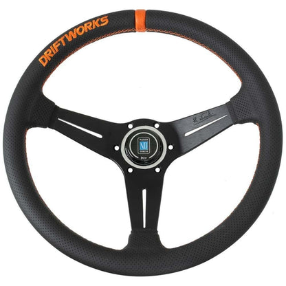 Nardi Deep Corn Driftworks Perforated Leather Steering Wheel Orange Stitching Black Spokes 350mm