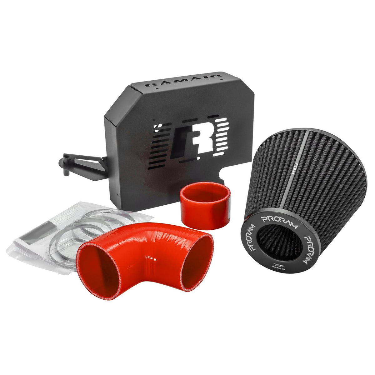 RamAir Performance Pleated Induction Kit for MK2 Focus ST with ECU Holder - Red Hoses