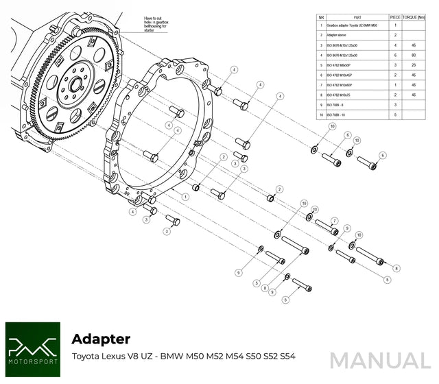 PMC Motorsport Toyota 1UZ / 3UZ - BMW M57 GS5-39 / Getrag 420 Gearbox Adaptor Clutch Kit (650NM)