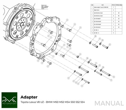 PMC Motorsport Toyota 1UZ / 3UZ - BMW M57 GS5-39 / Getrag 420 Gearbox Adaptor Clutch Kit (650NM)
