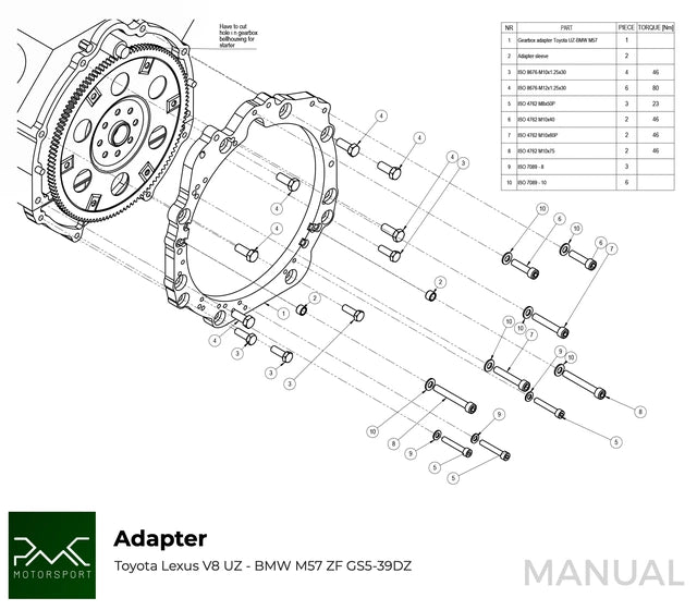 PMC Motorsport Toyota 1UZ / 3UZ - BMW M57 GS5-39 / Getrag 420 Gearbox Adaptor Clutch Kit (650NM)