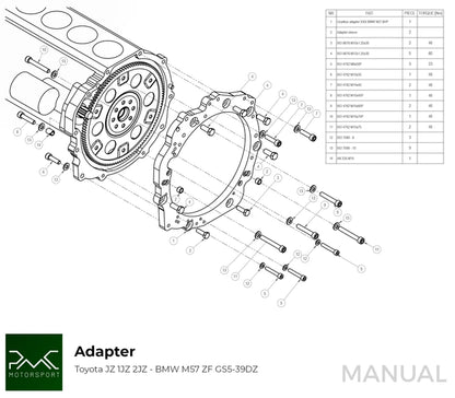 PMC Motorsport Toyota 1JZ / 2JZ - BMW M57 GS6-53DZ HGD / HGA / JGA Adaptor Clutch Kit (650NM)