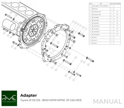 PMC Toyota 1JZ / 2JZ - BMW GS6 M57N HGU HGK Gearbox Adaptor Clutch Kit 184mm Twin Plate Clutch