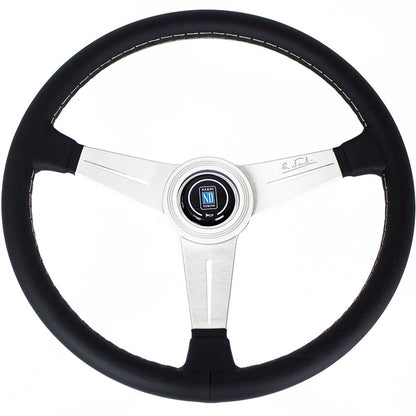 Nardi Classic Leather Steering Wheel Grey Stitching Satin Spokes 390mm