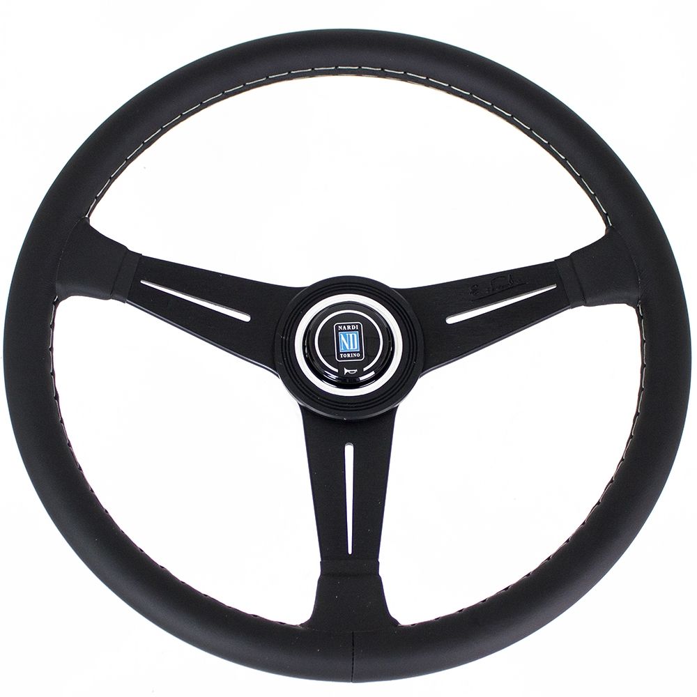 Nardi Classic Leather Steering Wheel Grey Stitching Black Spokes 390mm