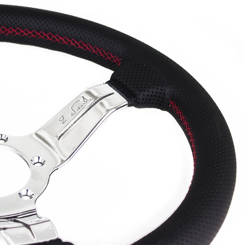 Nardi Deep Corn Perforated Leather Steering Wheel Red Stitching Polished Spokes 330mm