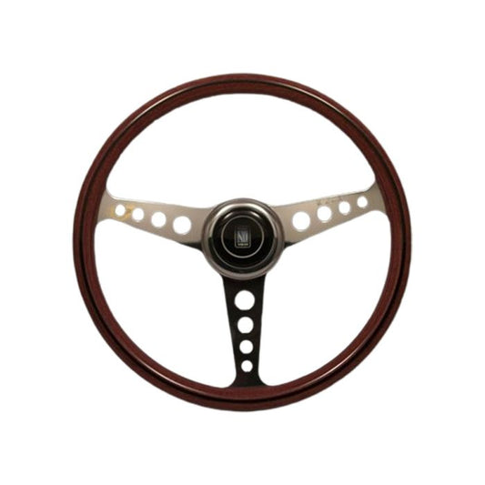 Nardi Classic Wood Steering Wheel Polished Spokes 360mm (Round Hole) and ANNI 60 Horn Button